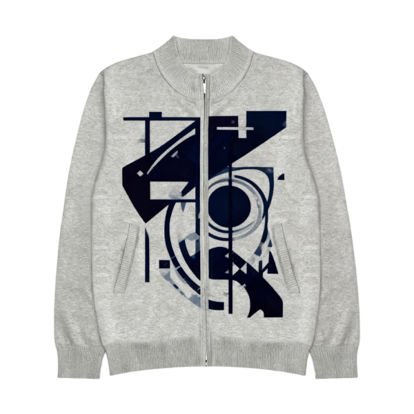 Men's Gray Bomber Jacket with Geometric Panel Print