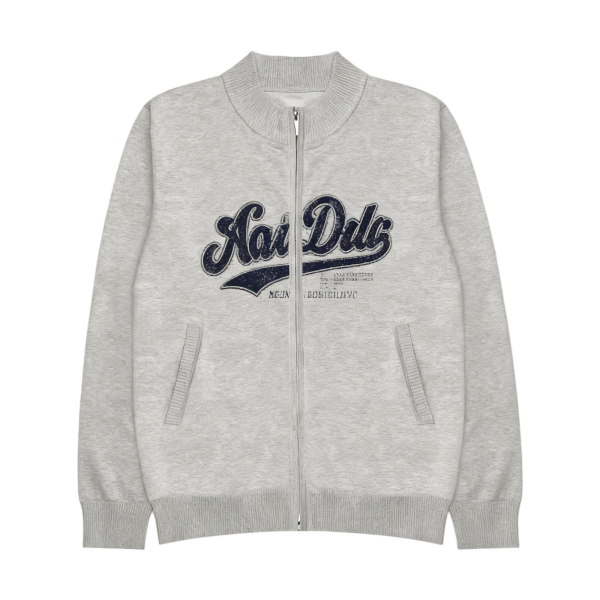 Men's Gray Bomber Jacket with Vintage Script Letter Print