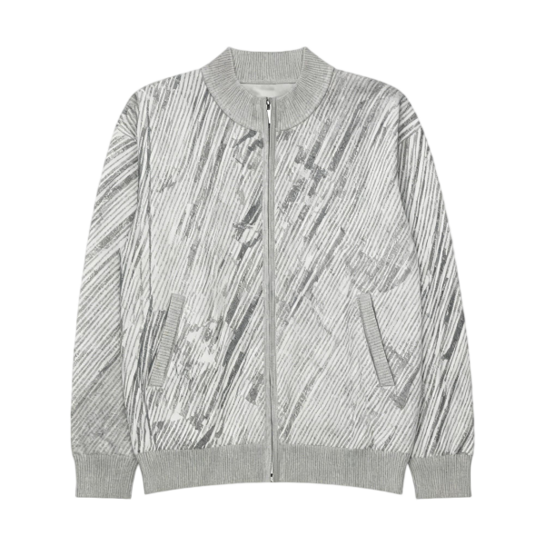 Men's Gray Bomber Jacket with Brushstroke Texture Print