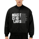 Men's Black Bomber Jacket with All-Over Text Print