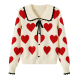 Cream Collared Cardigan with Red Heart All-Over Print